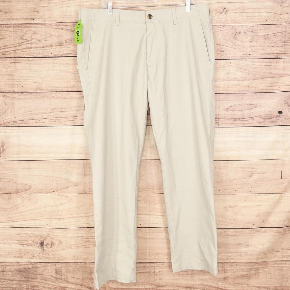 New! Haggar Life Khaki Comfort Chino Pants Mens 40x30 Beige Straight Fit Stretch